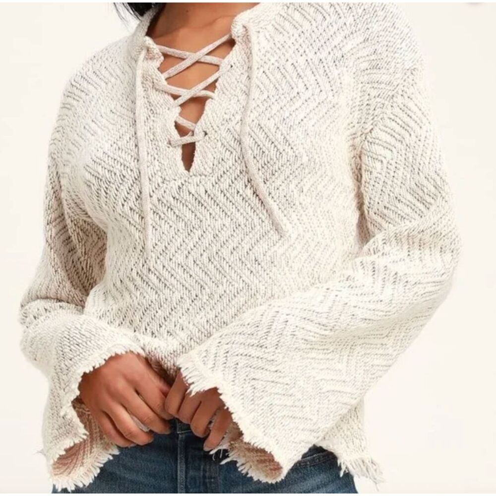 Billabong x Sincerely Jules Palms for Daze Beige Lace Up Knit Sweater Small